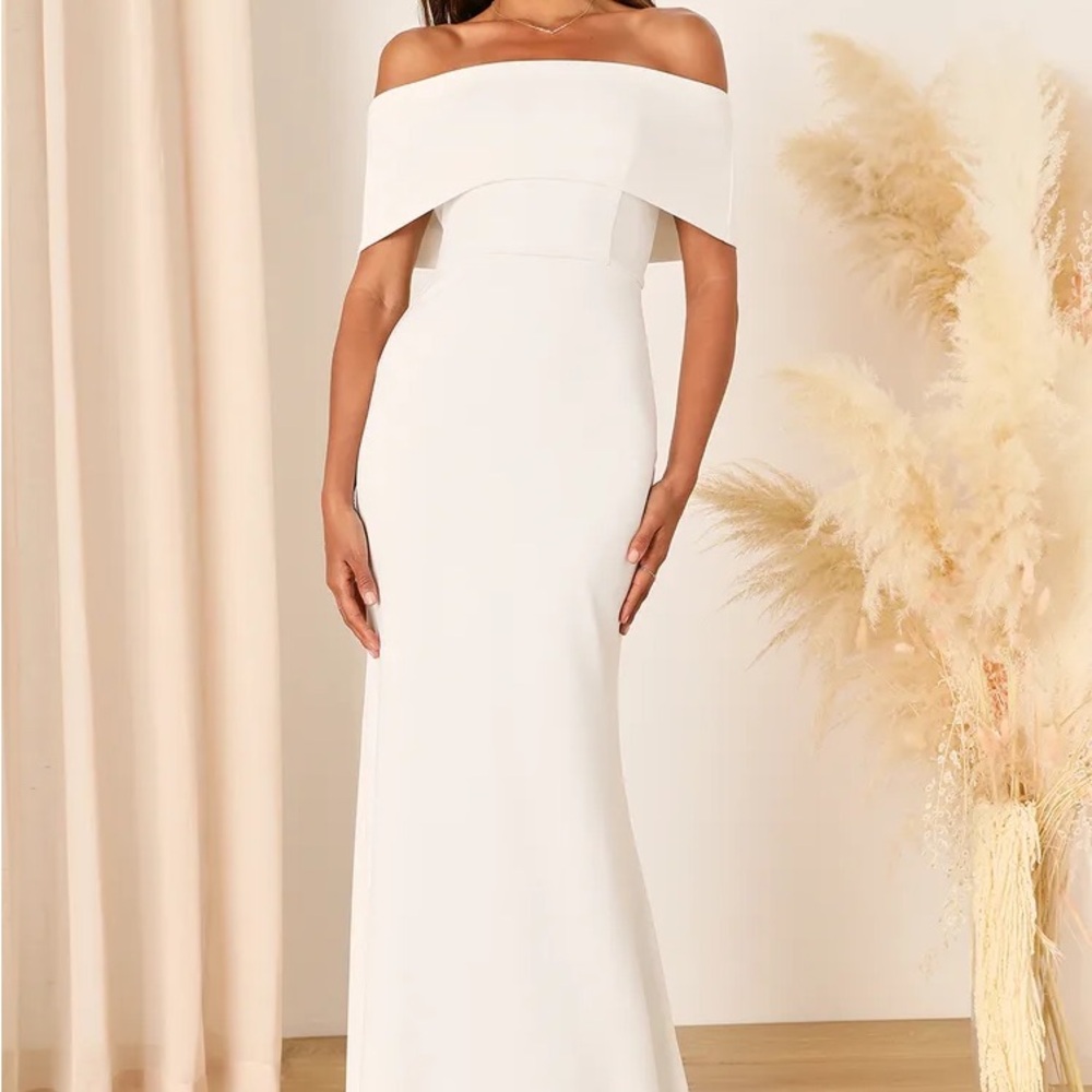 White Strapless Floor-Length Dress